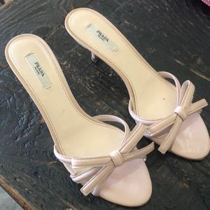 Prada, patent leather low heel open toe